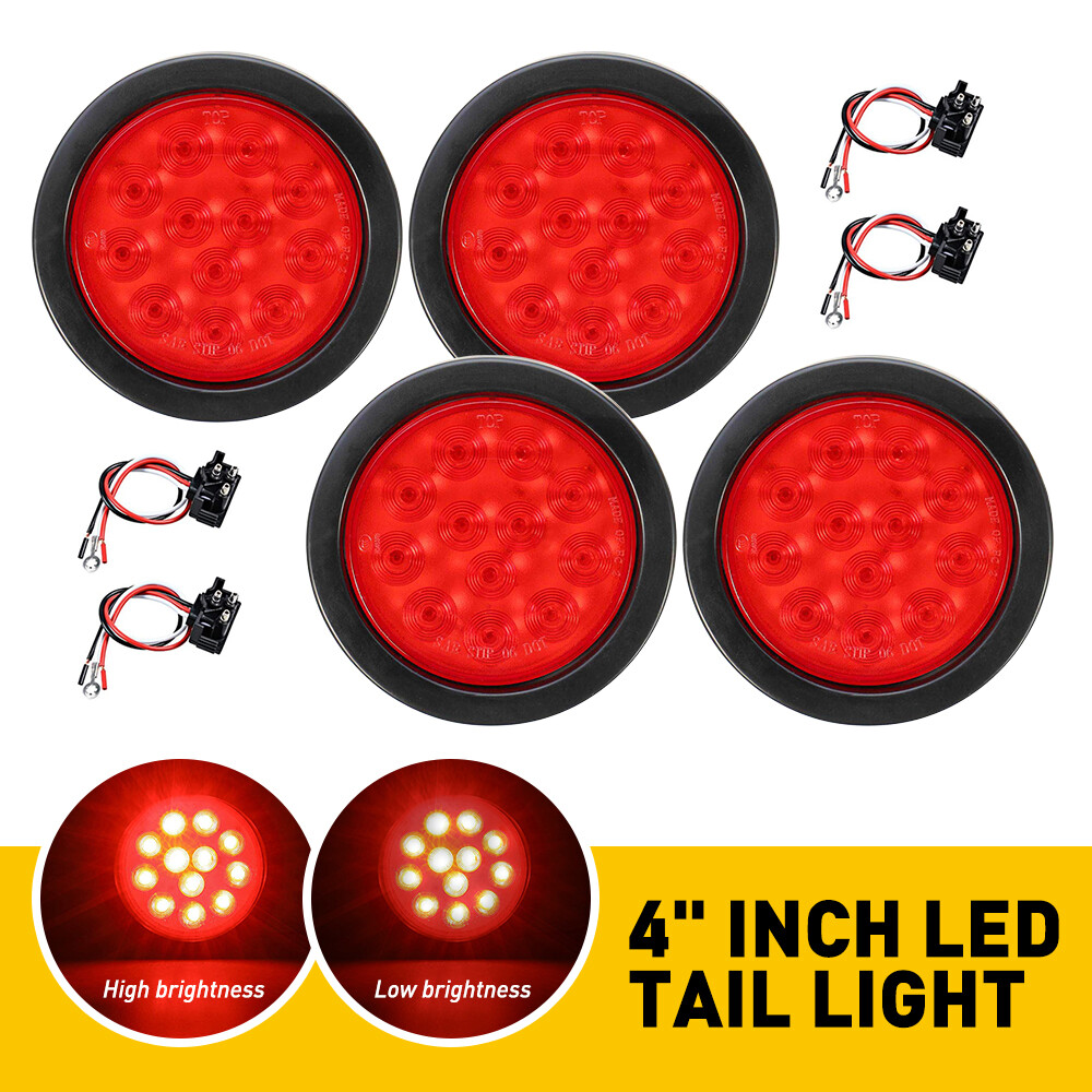 4X 4-Inch Round LED Trailer Lights with 12 LEDs for Turn Stop Tail Brake Signal