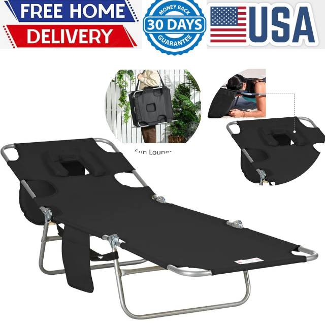 Foldable Lightweight Tanning Chaise Lounge Chair with Face and Arm Support