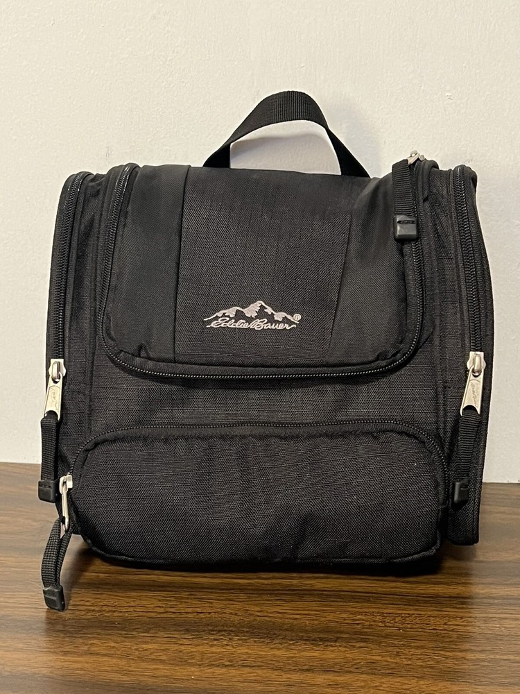 Eddie Bauer Toiletries Travel Bag Black Pockets Zipper Hanging Hook Men’s Unisex