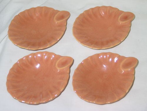 4 Vintage Franciscan Ware Coronado Glossy Coral Ashtrays 1950s