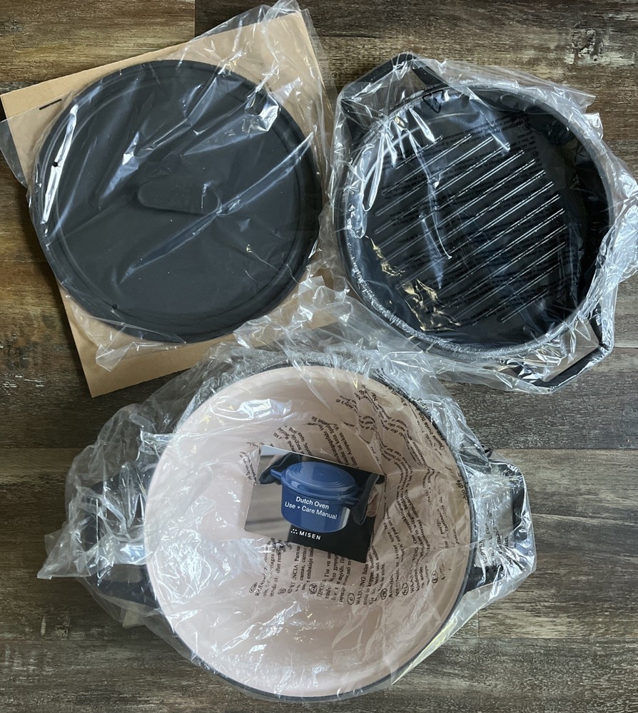 MISEN 7 Qt Enamel Cast Iron Dutch Oven Grill Combo BLACK W/ Original Box