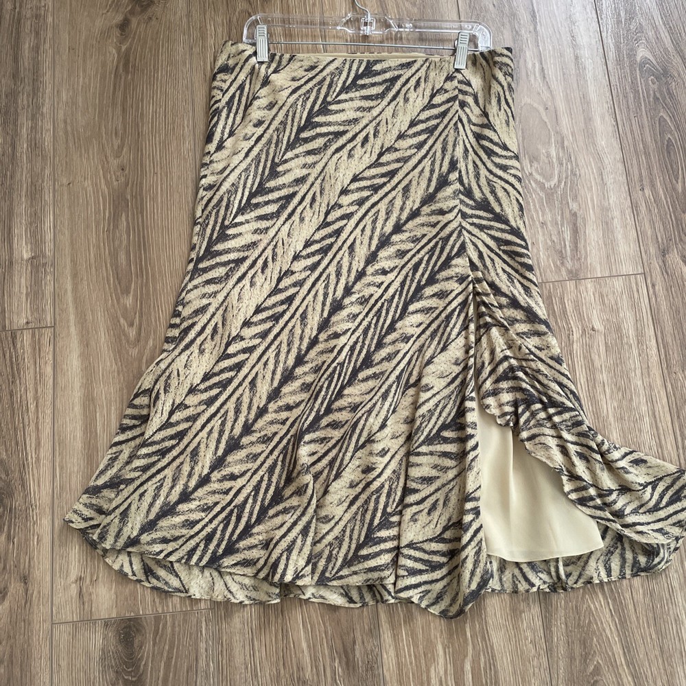 Lauren Ralph Lauren Silk & Linen Midi Skirt Ruffle Flair Size M Fully Lined