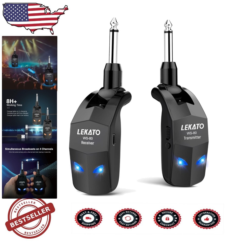 4 Channel 2.4GHz Wireless Guitar Receiver/Transmitter for Electric Instruments