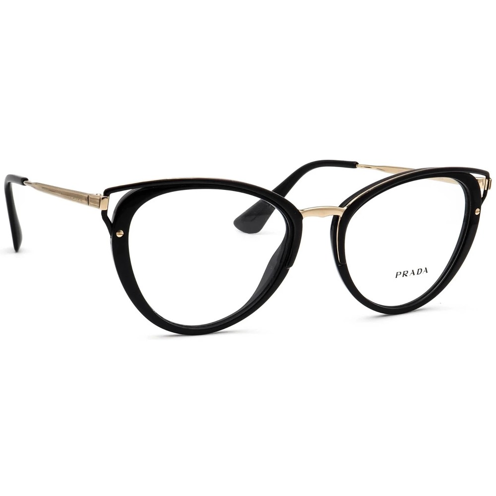 Prada VPR 53U Black Gold Cat Eye Eyeglass Frames 50mm 16mm New