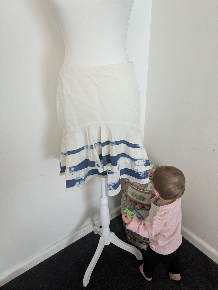Ralph Lauren Purple Label Blue And White Runway Ruffle Skirt NWOT 4