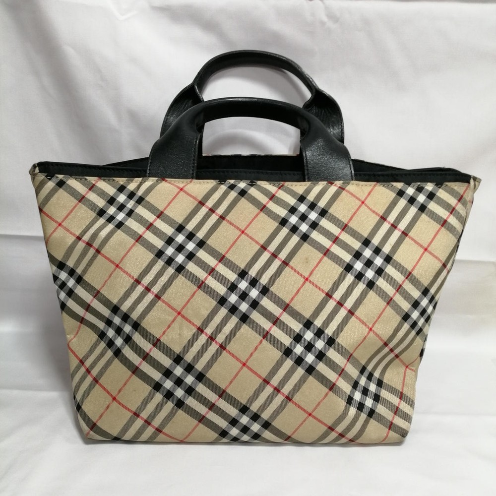 Burberry Blue Label Beige Black With Stains Nova Check Pattern Handbag G5B15