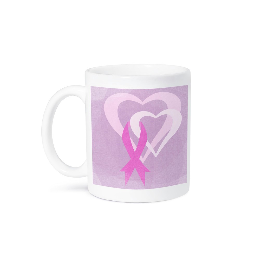 3dRose, Pink Ribbon Hearts- Breast Cancer Awareness- Inspirational Art, Mug