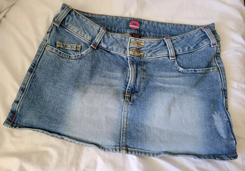 Fiorucci Distressed Denim Mini Skirt Size 9 with Pockets in Blue