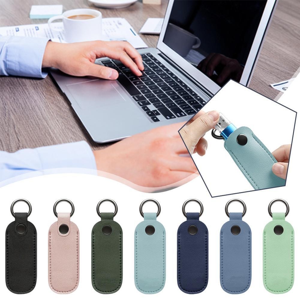 Leather USB Flash Drive Protective Cover Portable Storage Pouch Keychain H7K2