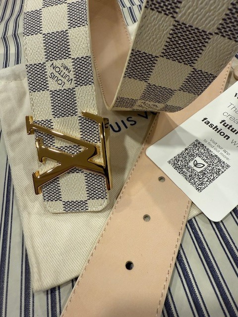 Louis Vuitton White Damier Graphite Gold Buckle Men's Belt 90 cm Fit 30/32 waist