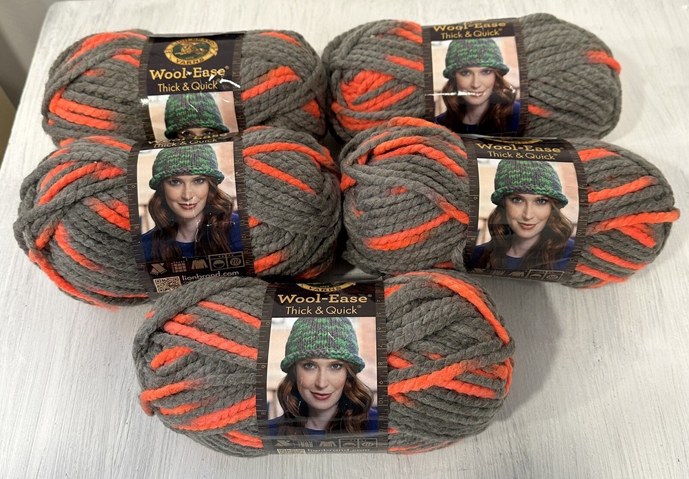 Lion Brand Wool Ease MONARCH Color 512 Super Bulky 5 Skeins Gray Orange 15