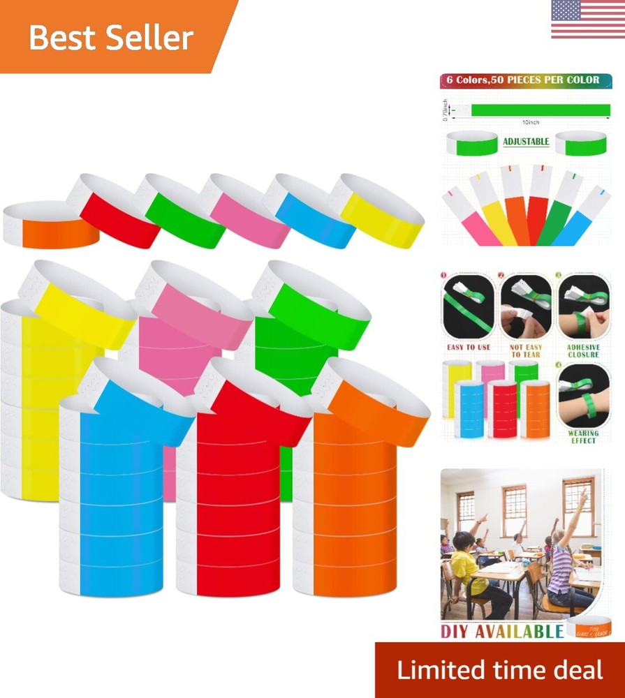 300 Pieces Paper for Events Waterproof Neon Wrist Bands Concert Identificatio...