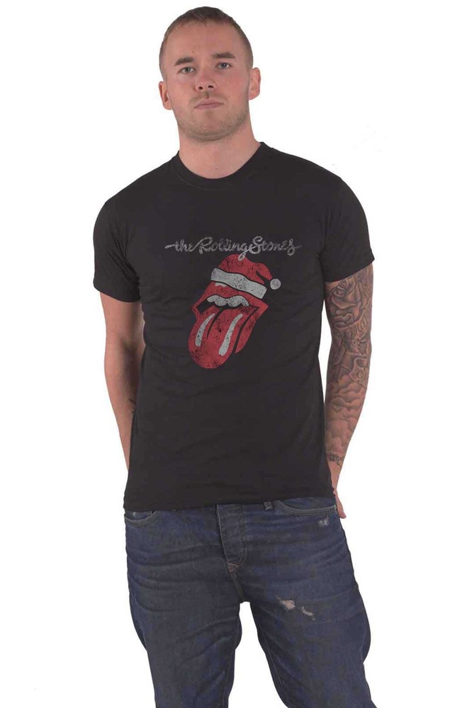 Rolling Stones Santa Lick Band Logo Official Unisex Black T-Shirt