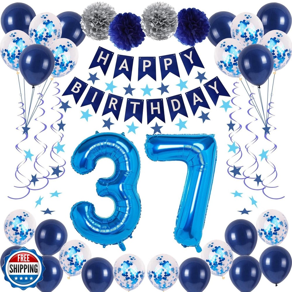 NANINUNENO Blue 37th Birthday Party Decorations for Men and Women