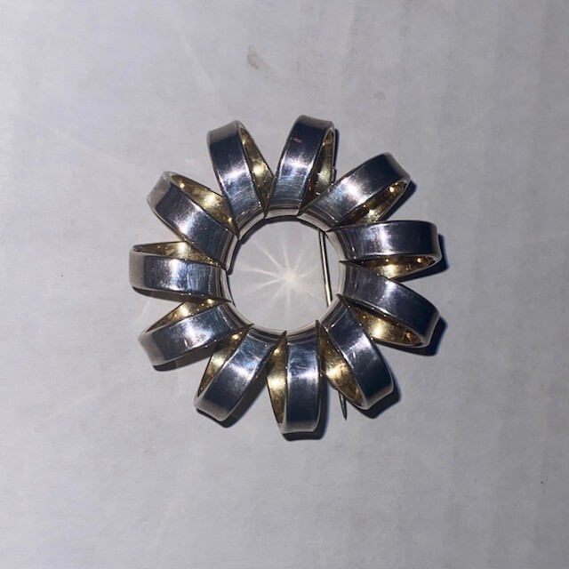 Vintage Anna Greta Eker AGE Sterling .925 Norway Coil Circular Round Brooch Pin