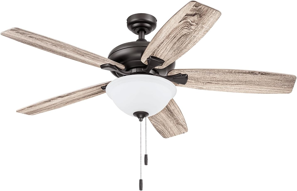 52-Inch Traditional Indoor LED Ceiling Fan with Light and Pull Chain in Cannes Finish - 3 Speeds