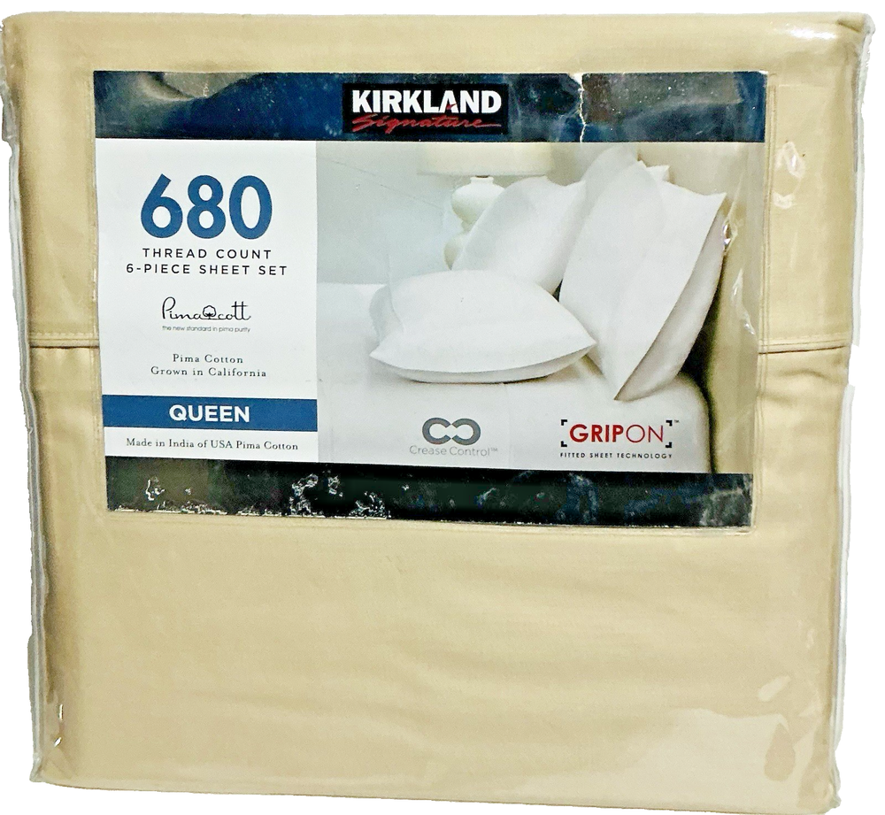 Kirkland Signature 680 Thread Count 6 Piece Sheet Set  - Queen -Oatmeal
