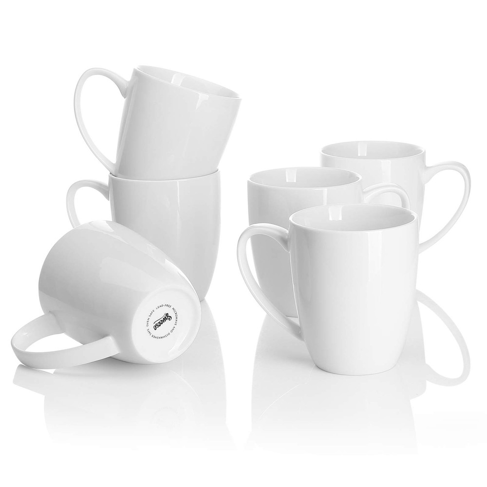 Porcelain White Coffee Mugs - 12 Ounce - Set of 6, Coffee Cups for Latte, Hot...