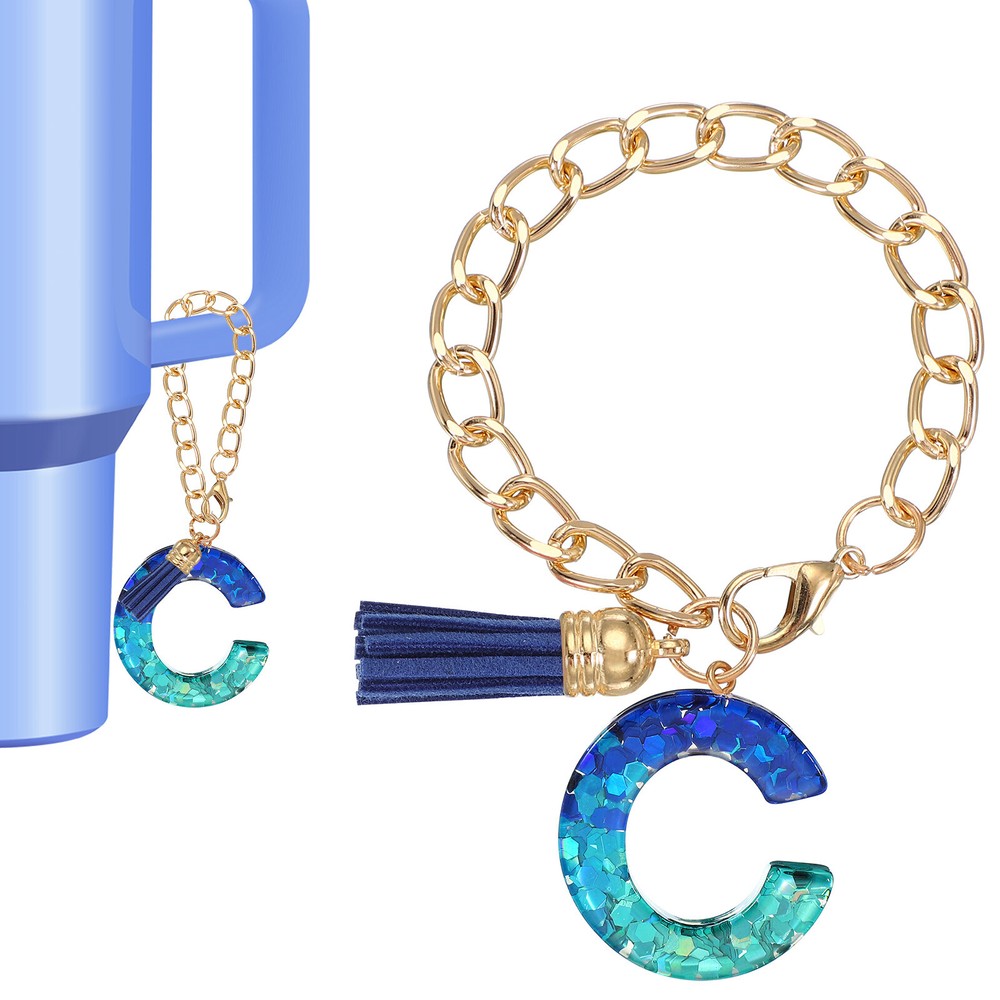 Letter Charm for Stanley Tumbler Cup Initial C Charm Accessories Keychain Blue