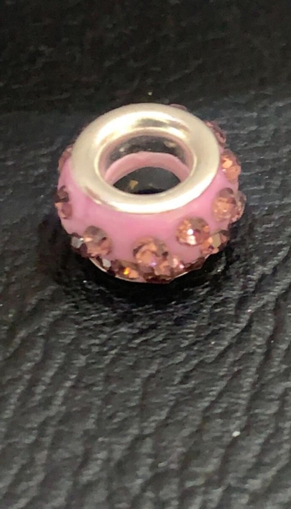 Mothers Day Pink Crystal Pandora Style Alloy Spacer Bead Charm-image