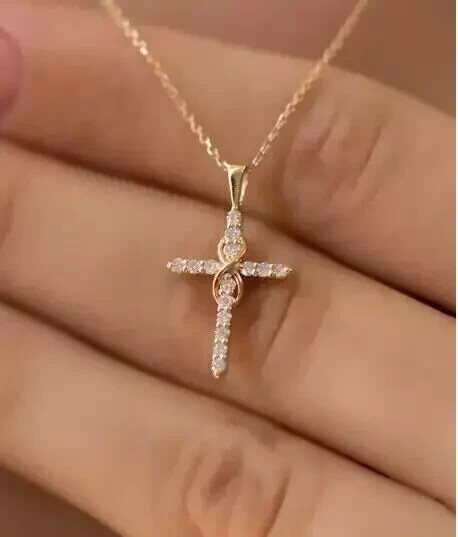 1ct Lab Created Diamond Cross Infinity Pendant For Women 14k Yellow Gold Plated