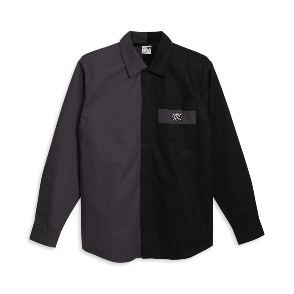 Puma Nyc Remix Twill Overshirt Mens Black, Grey Casual Athletic Outerwear 624503