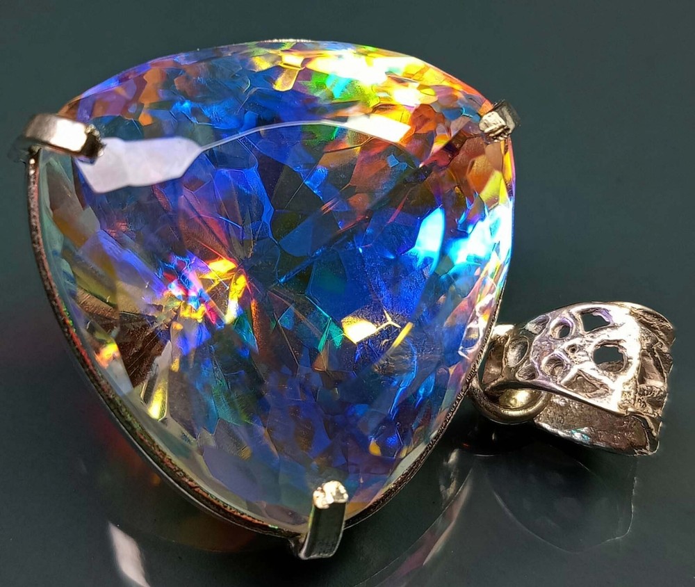 Mystic Topaz Trillion Cut Pendant 87.10 Ct Natural Locket Gemstone EGL Certified