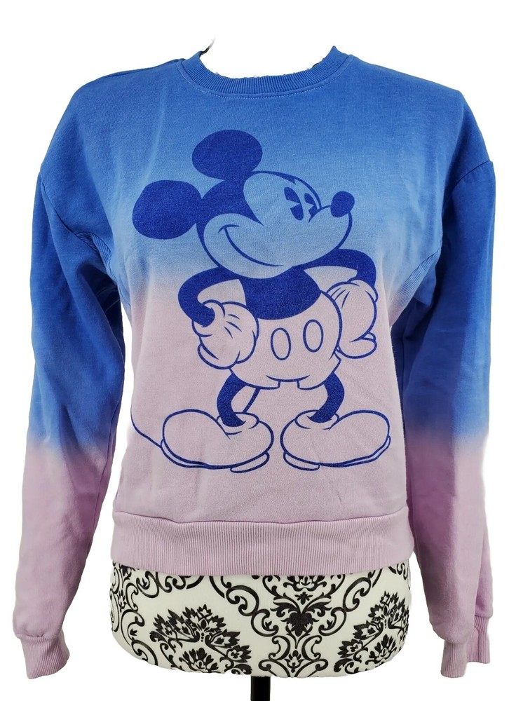 Disney Mickey Mouse Blue Pink Ombre Cropped Shirt Women's Medium Size 7-9