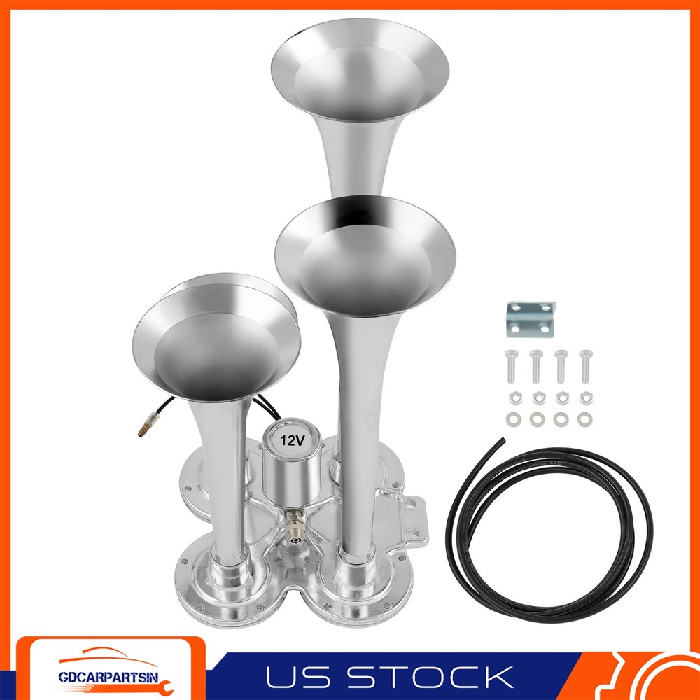For Truck Van Car Boat Electric Air Horn 4 Trumpet Train Horn Kit 150DB