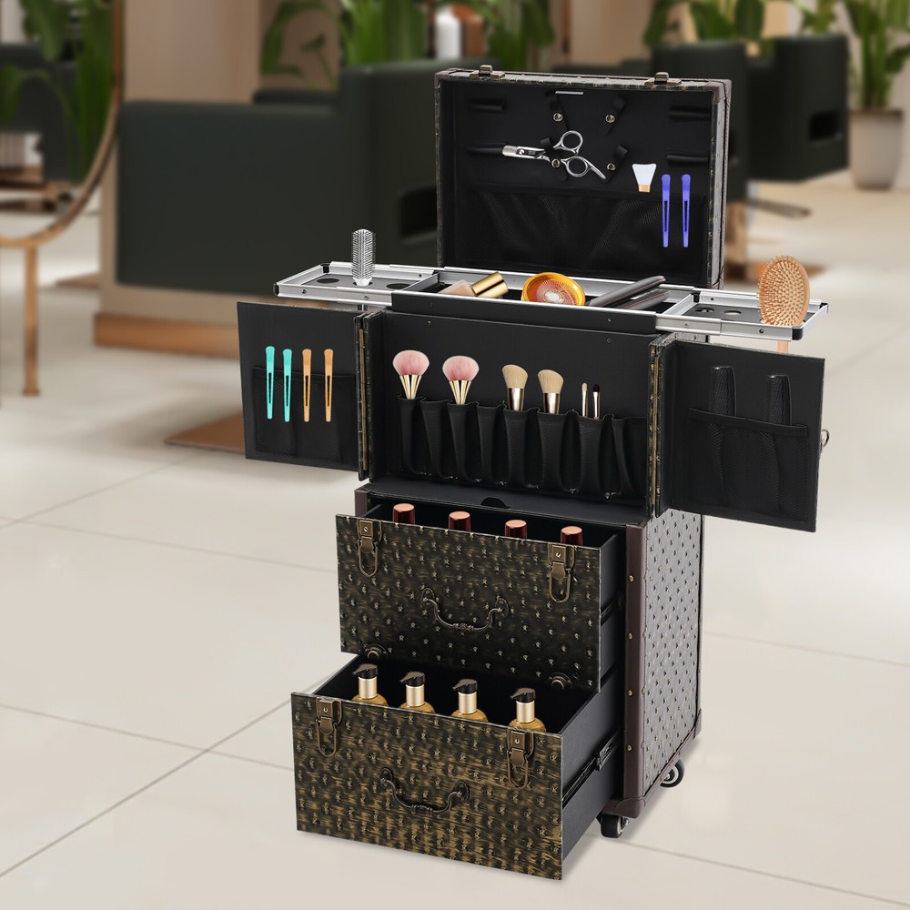 Rolling Lockable Makeup Train Case Organizer Trolley Lockable Professional