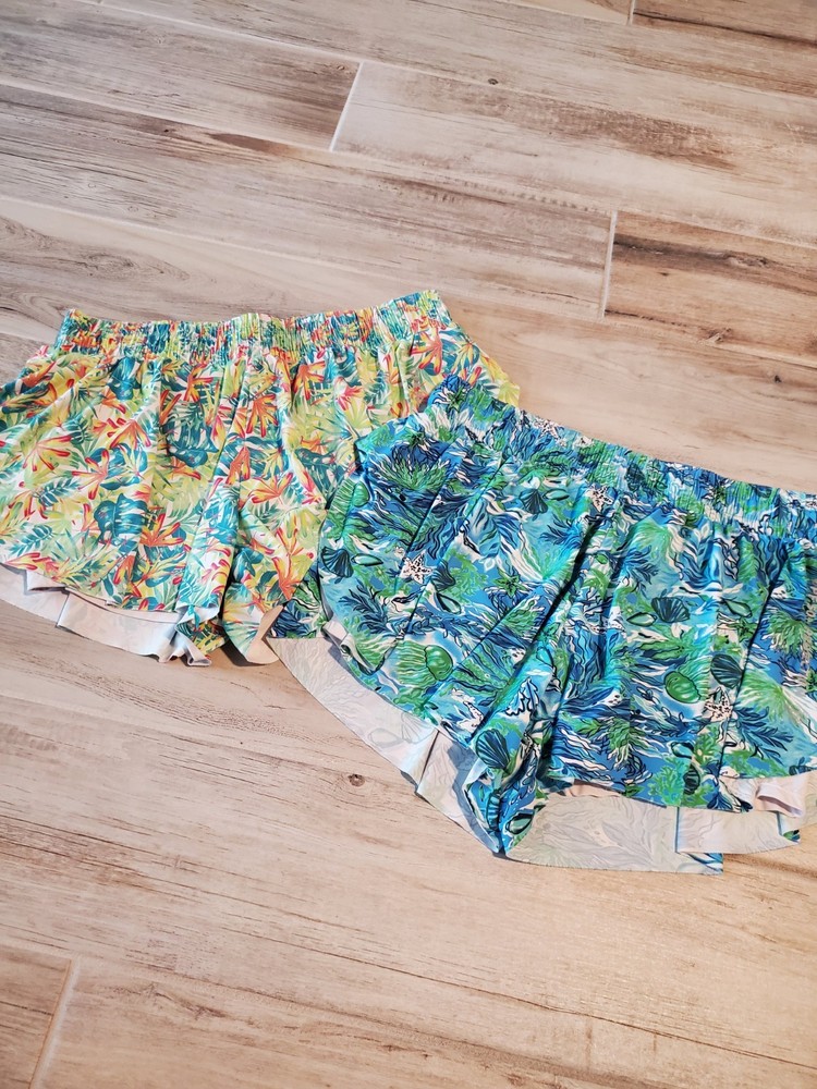 2 Pairs Banana Boat Girls Large Floral Tropical Butterfly Shorts 12 14 Blue