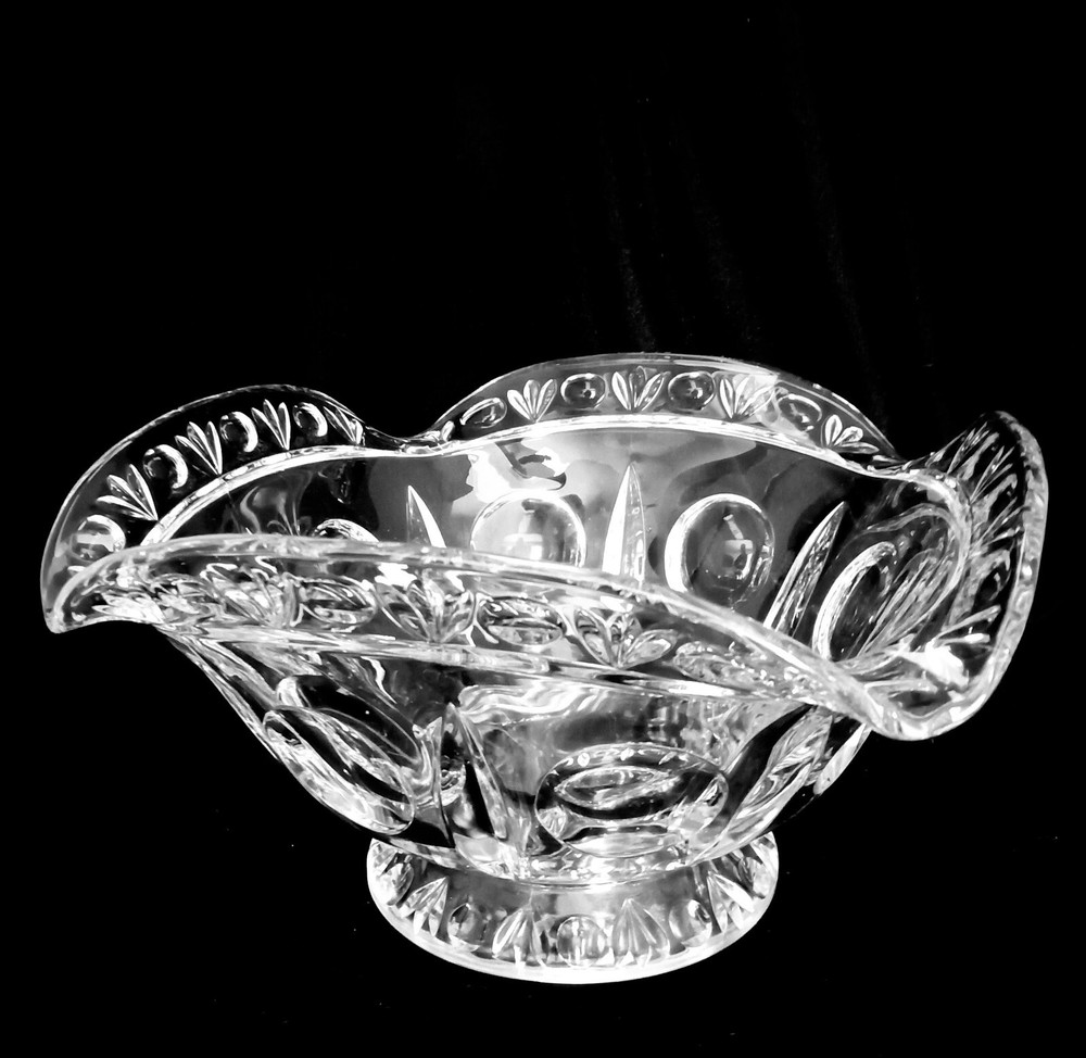 Vintage Pinch Fold Glass Fruit Punch Bowl with Elegant Design  