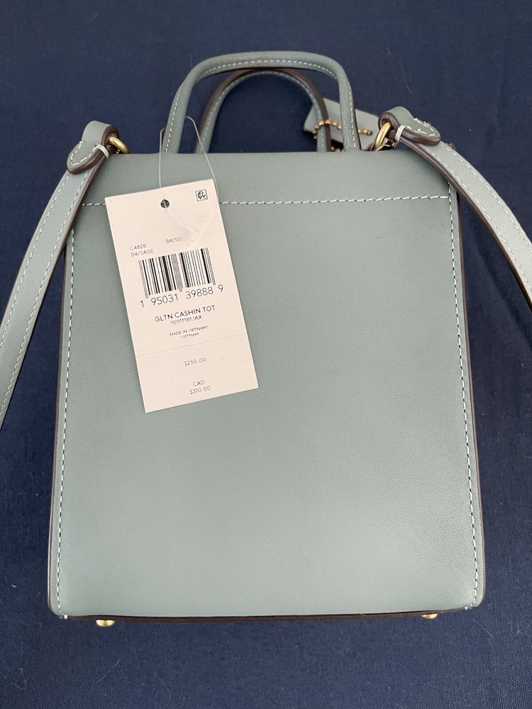 Coach Mini Cashin Tote in Sage Glovetanned Leather Crossbody Bag $250