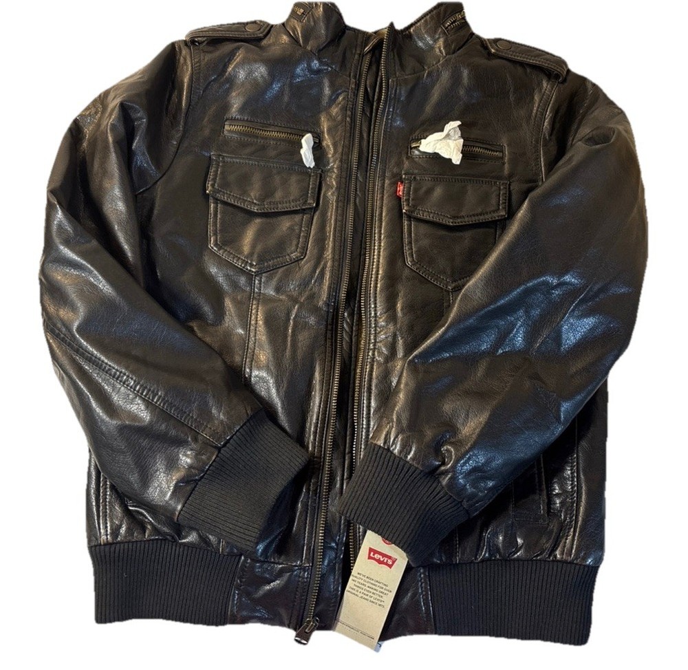 Levi  faux leather Sherpa Lined  trucker AVIATOR BOMBER jacket NEW Youth Large