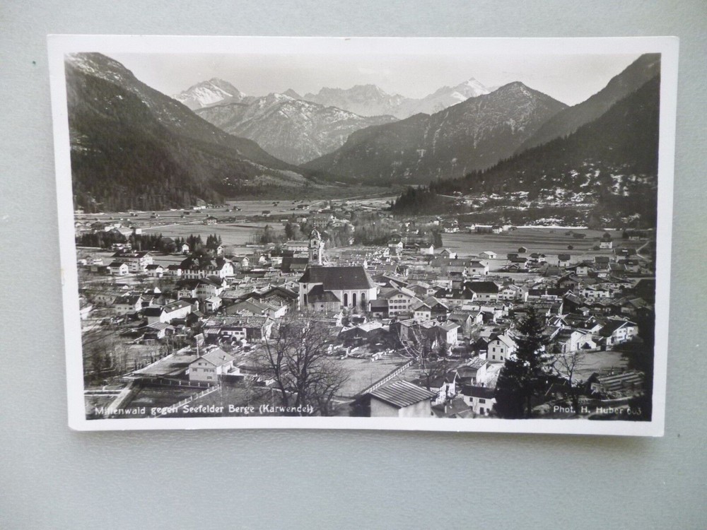 Postcard Mittelwald against Seefeld mountains Karwendel 1938