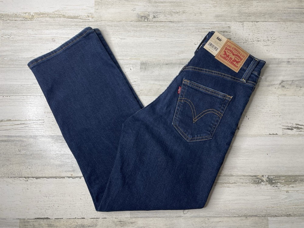 Levis Ribcage Straight Ankle Distressed Dark Denim Jeans Women’s 26x27