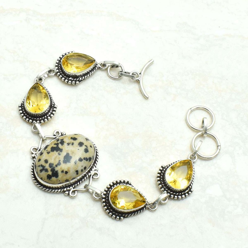 Dalmatian Jasper Citrine Gemstone Handmade Bracelet Jewelry 21g Gift AB 71760
