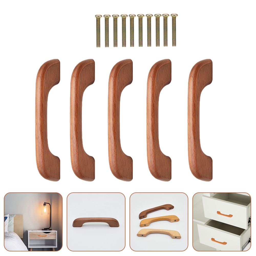 5 Set Wooden Handle Cabinet Furniture Pull Cabinets Handles Door