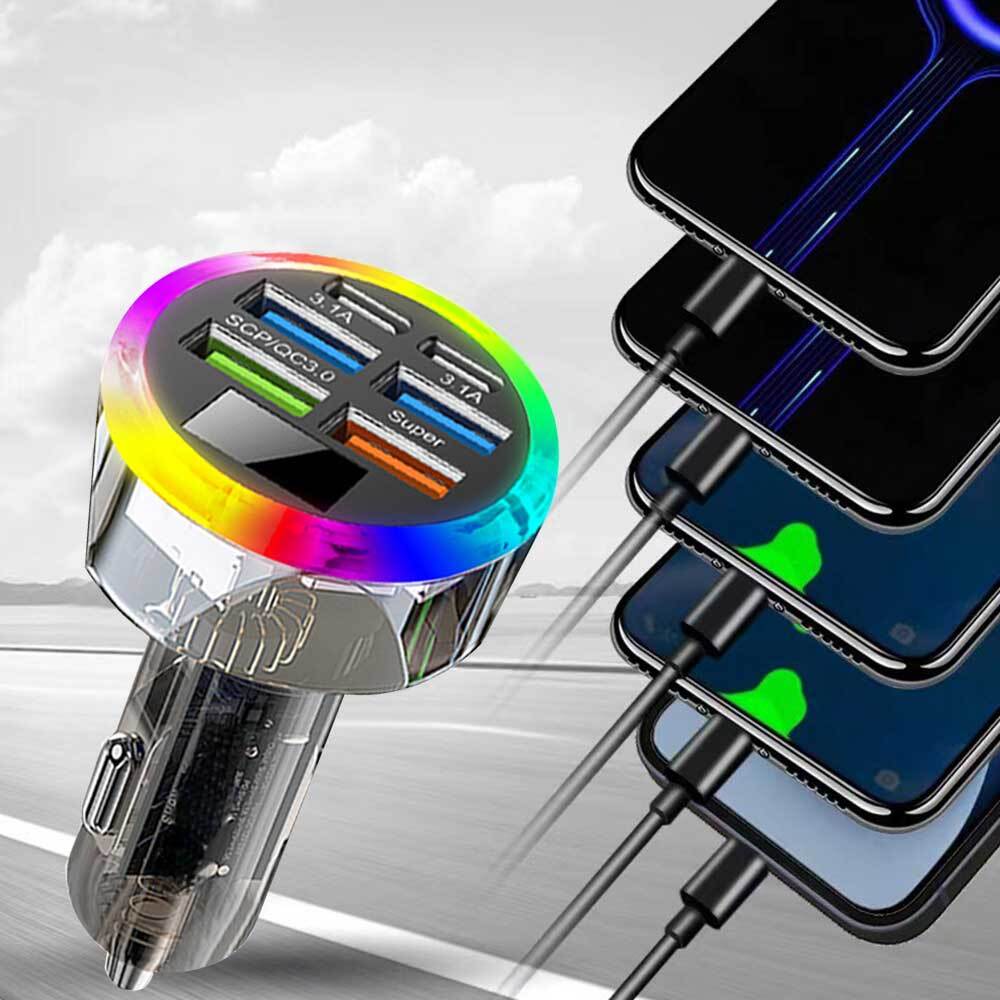 Universal Car Interior Accessories 6 in 1 USB C Phone Charger w/ Voltage Display