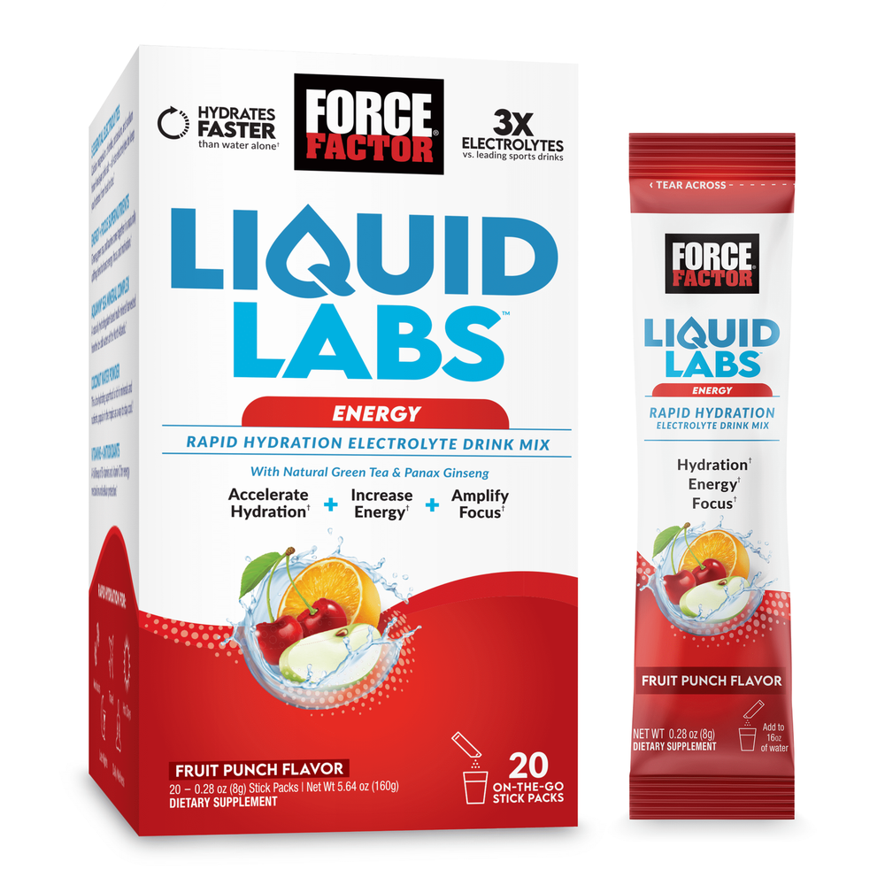 Force Factor Liquid Labs Energy, Electrolytes Powder, Hydration Packets 20 Stick
