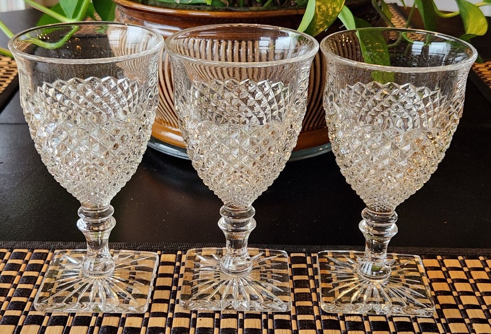 Set of 3 Vintage WESTMORELAND English Hobnail 6-Inch Stemmed 8oz Clear Glass Goblets Excellent Condition