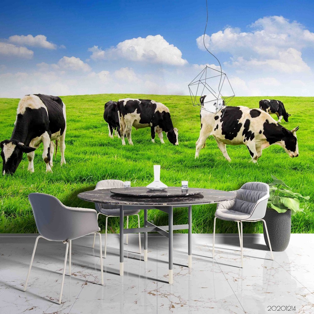 3D Sky Grassland Cow Landscape Wall Murals Wallpaper Murals Wall Sticker
