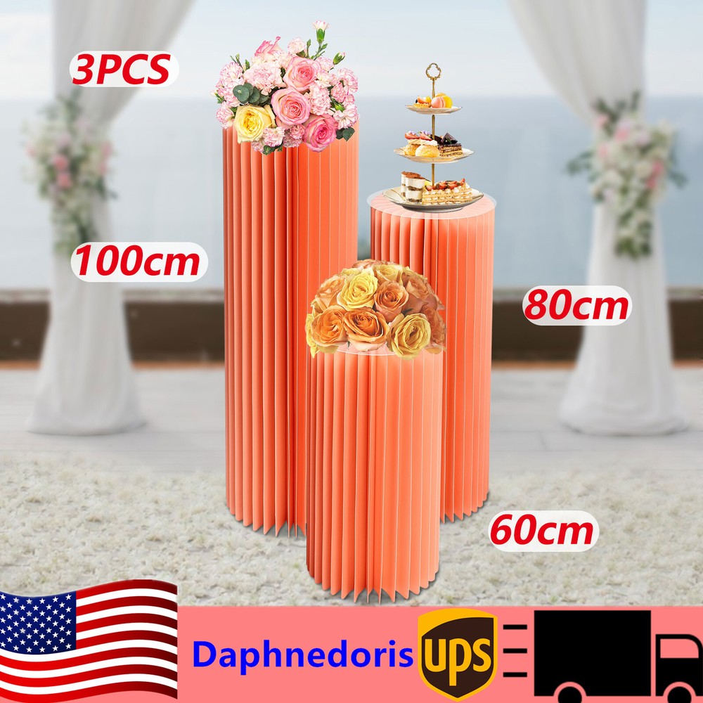 3PCS Columns Display PVC Centerpiece Cardboard Vase Flower Stand Foldable Design