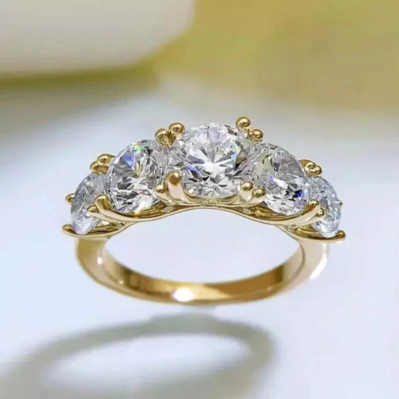 Round Cut Lab Created Diamond 2.20CT Wedding Women Ring 14K Yellow Gold Plated
