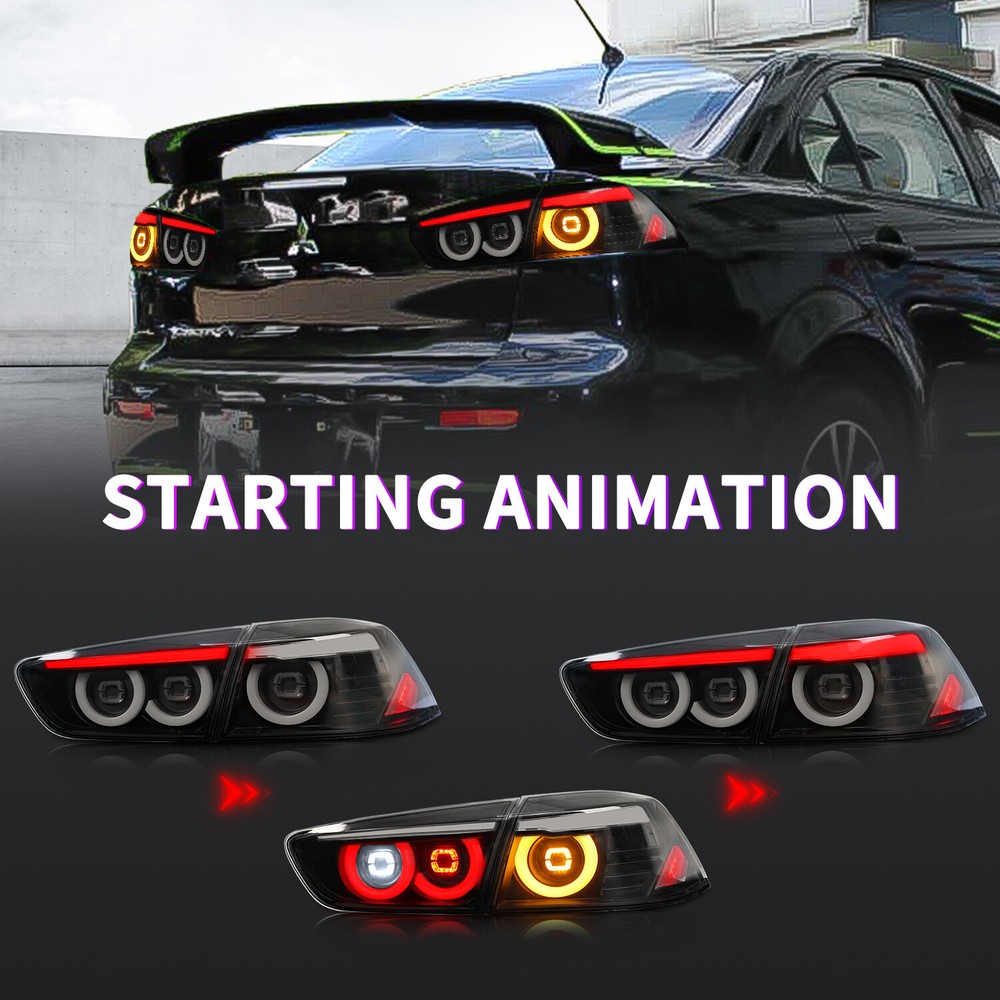 Smoked Animated LED Tail Lights Pair for Mitsubishi Lancer EVO X 2008-2020 L R