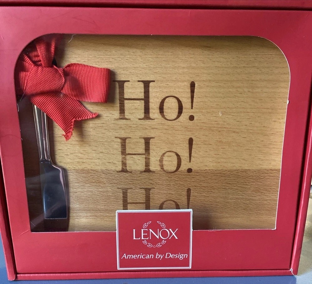 Lenox Holiday Wood Cheese Board HO HO HO with Knife Brand New In Box