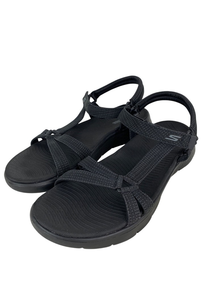 Skechers Womens Black Sandals Goga Mat Footbed Adjustable Straps Size 11