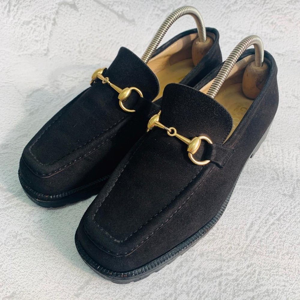 Men's Gucci Horsebit Suede Loafers in Black - Size 5.0US A5614