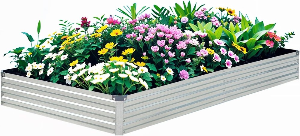 Large 8x4x1ft Raised Bed with 2 Compost Bags in Stylish Silver