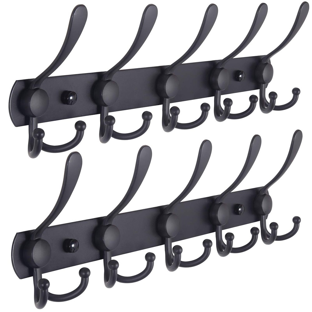 Stainless Steel Wall Mounted Coat Rack with 5 Heavy Duty Tri Hooks